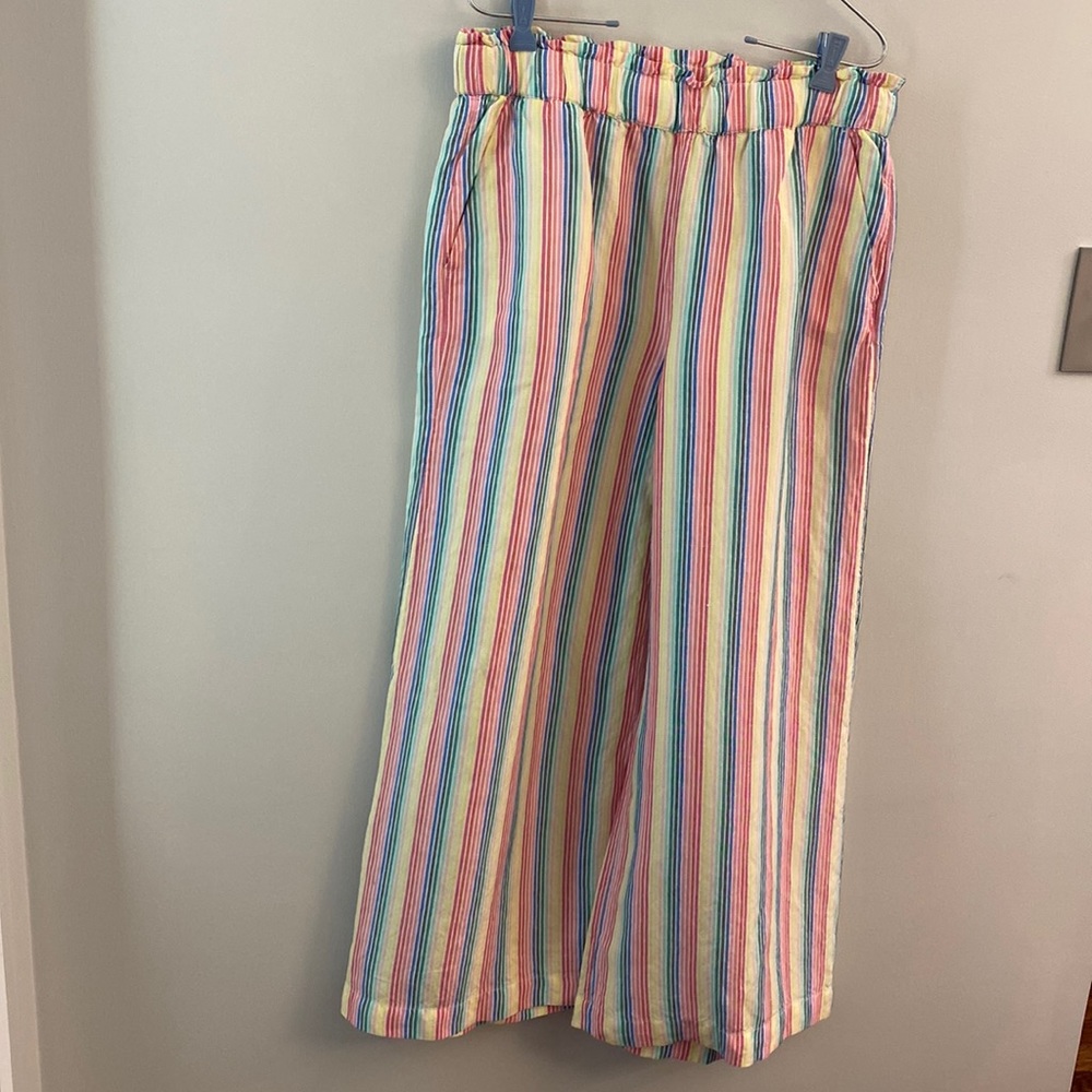 Gap Linen Blend Candy Striped Very Wide Leg Lightly Cropped Pants SZ M Flowy